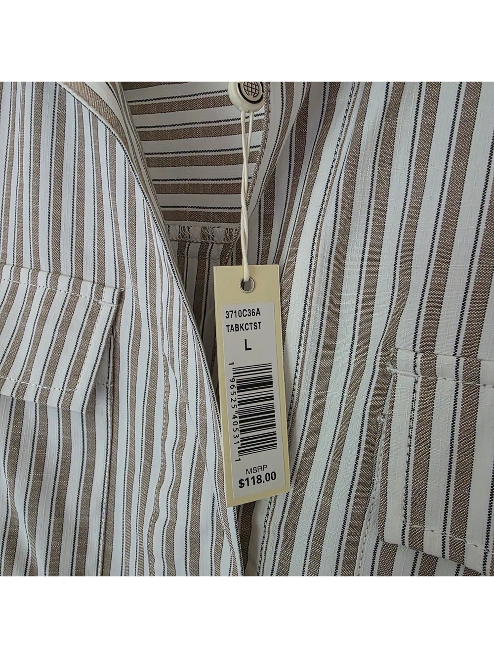 Max Studio Women’s Khaki/White Roll-Tab Double Pocket Collared Shirt Size Large - Picture 5 of 6